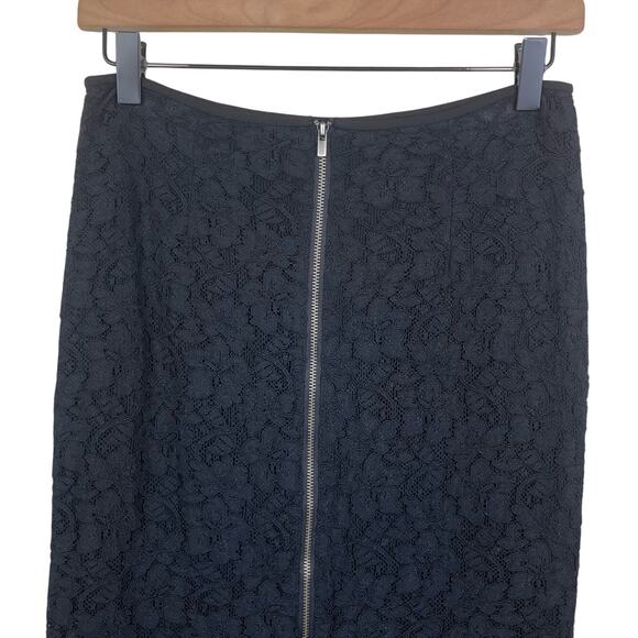 Diane Von Furstenberg Black Floral Lace Frayed End Zip Up Lined Pencil Skirt - Picture 4 of 9